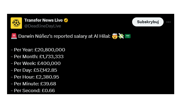 Tyle NA SEKUNDĘ będzie zarabiał Darwin Nunez w Al-Hilal O.o